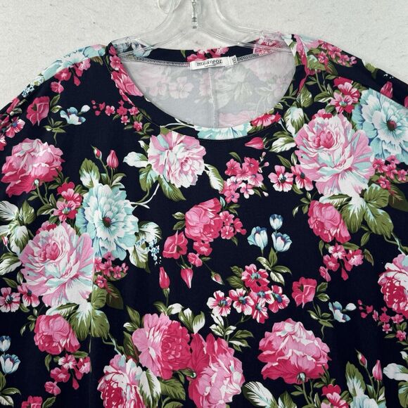 Dark Blue Boho Classic Floral Print Womens Plus XXL Blouse Top Soft Stretch - Picture 5 of 10
